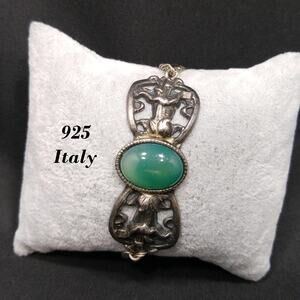 Vintage Italy 925 Sterling Silver Green Quartz Bracelet SHINE